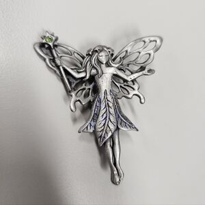 Vintage JJ Jonette Jewelry Pewter Fairy Brooch Winged Ballerina Pixie Pin Star
